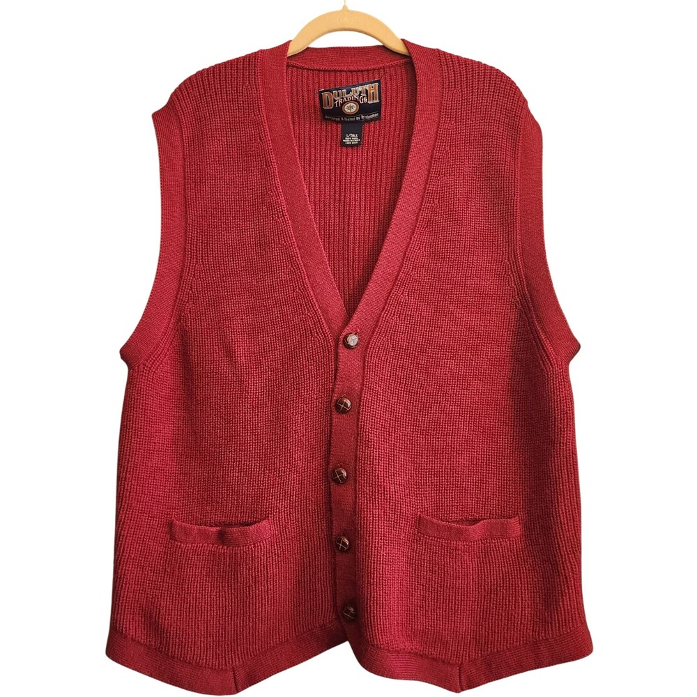 Duluth Trading Co Sweater Vest Mens Large Tall Red Excellent 100% Wool Knit